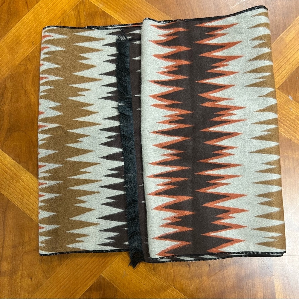 Geometric Patterned Scarf in Brown and Orange
